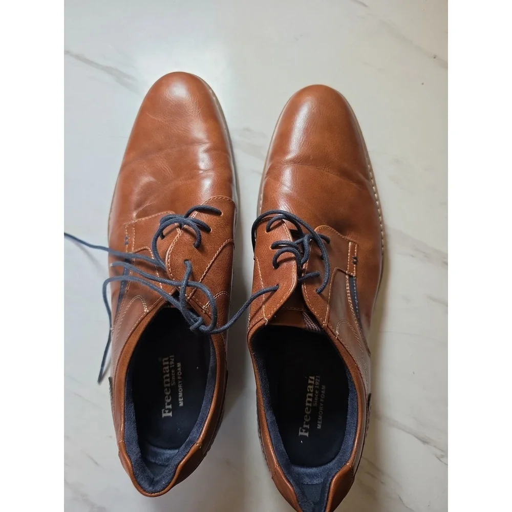 Freeman Tate Men's Leather Oxford Shoes Brown/Blue Memory Foam 12